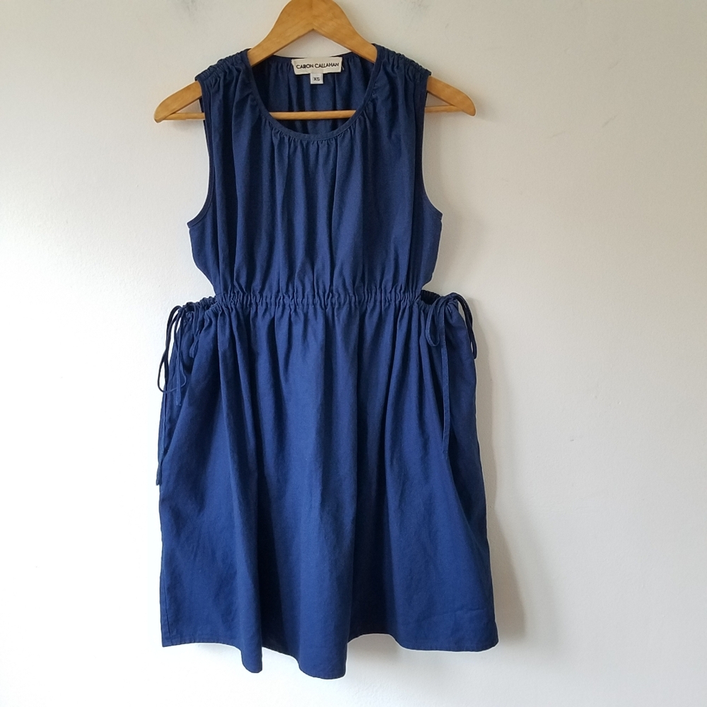 Caron Callahan Timora Dress Indigo Cotton Linen Blend Size XS
